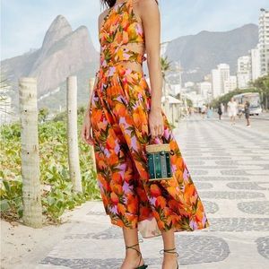 Farm Rio Lilac Mango Macaws MIDI Dress